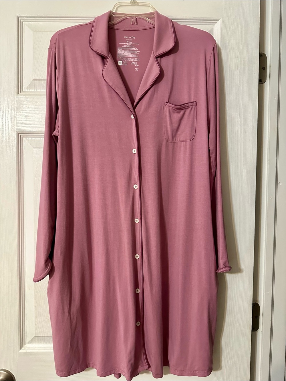 State of Day - Women’s Long Button-Front Nightshirt - Dusty Rose